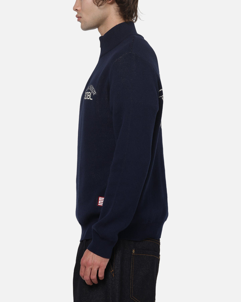 S Double Team Knit Quarter Zip Crewneck Navy
