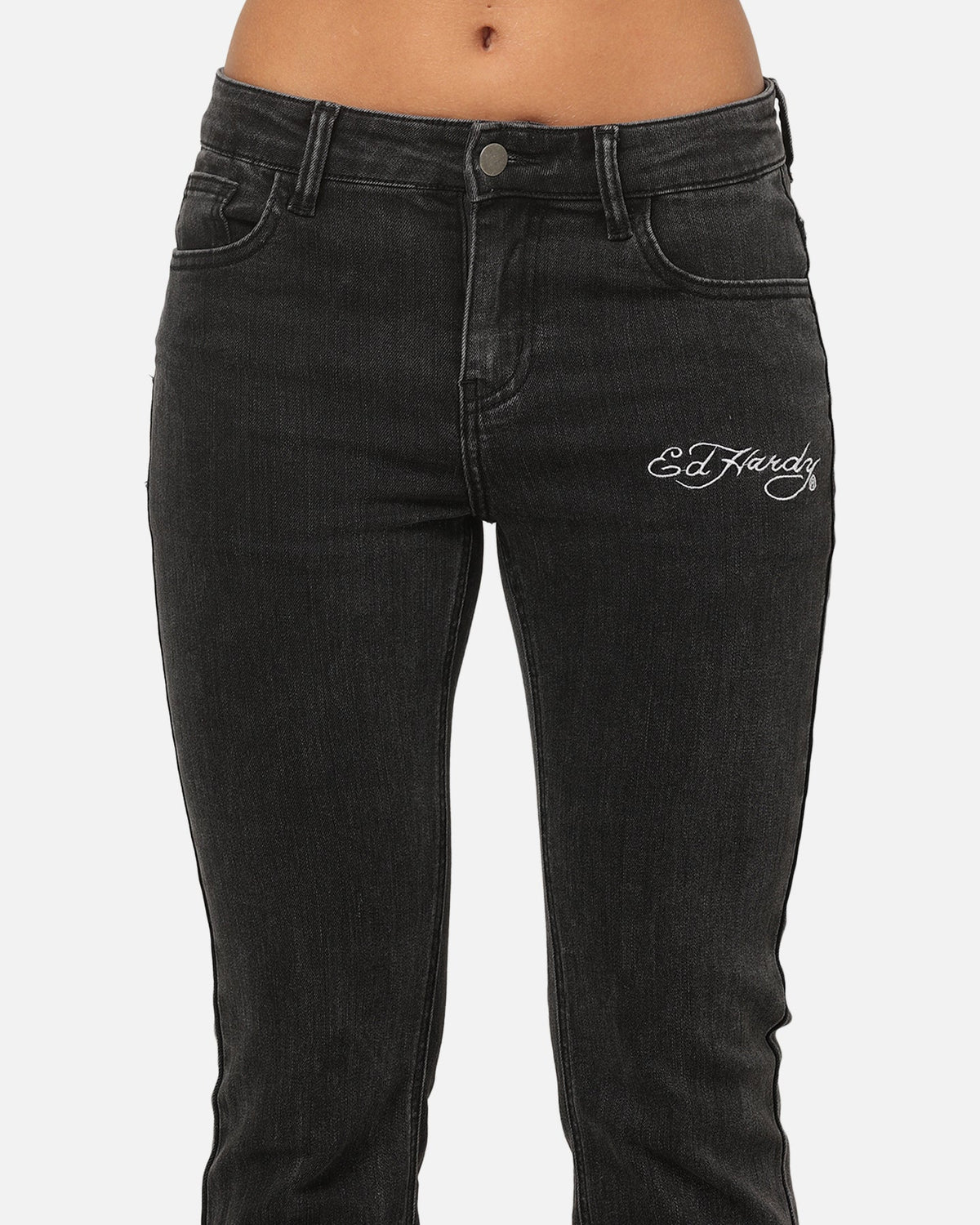 Ed Hardy Women's Tiger Bootcut Jeans Washed Black