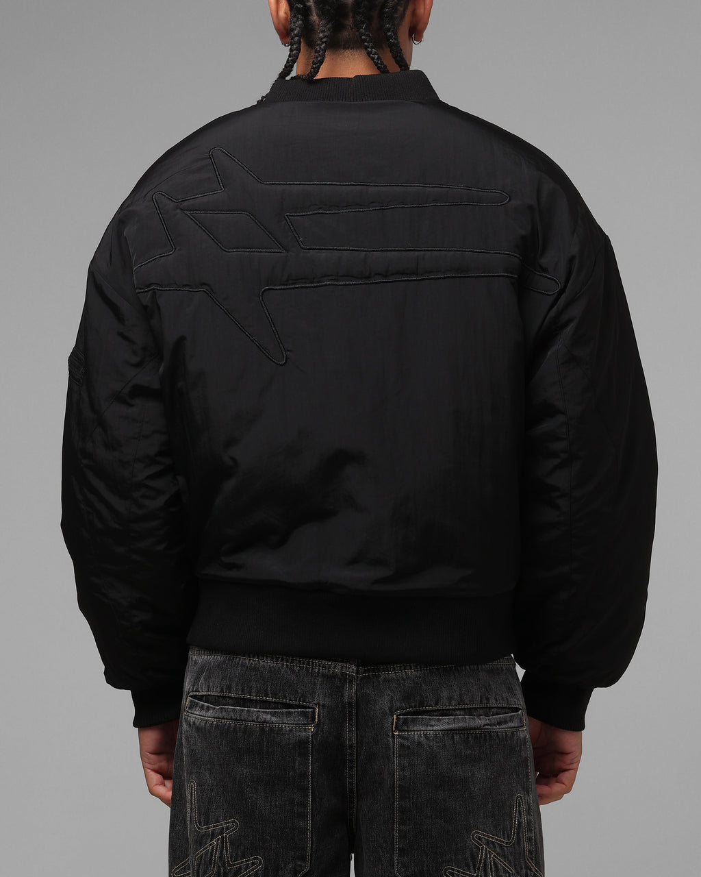 Loiter Hybrid Cropped Bomber Jacket Black