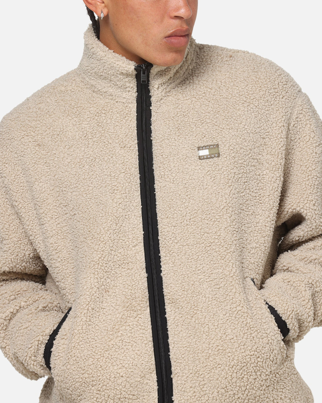Tommy Jeans Relaxed Badge Zip Through Jacket Beige