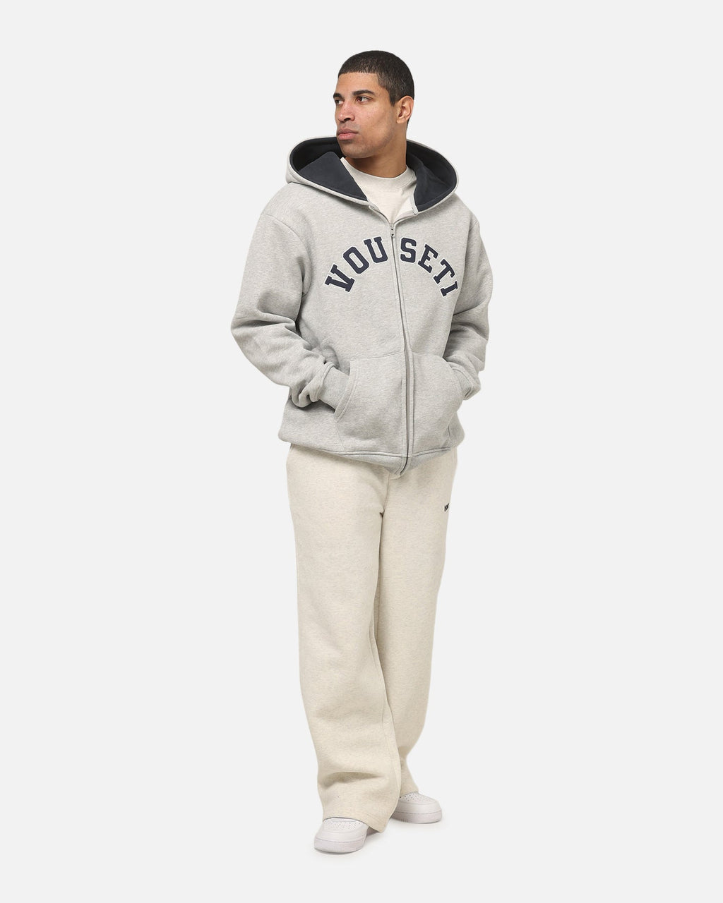 Vouseti Varsity Zip Hoodie Grey Marle