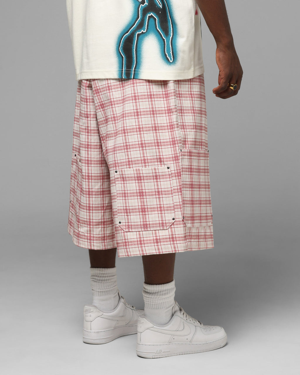 Loiter Utility Cargo Shorts Pink Check
