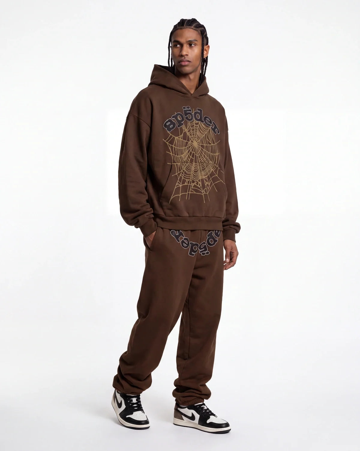 Sp5der OG Web Rhinestone Hoodie Brown