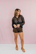 Classic Kathryn Button Up Top In Black Lace - Reg & Curvy