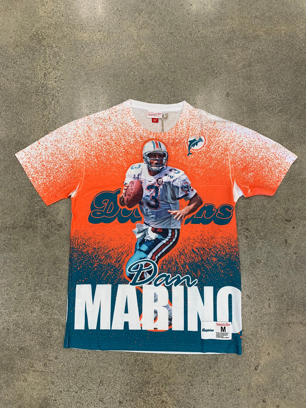 MITCHELL & NESS NFL PLAYER BURST SUBLIMATED TEE VINTAGE LOGO DOLPHINS DAN MARINO