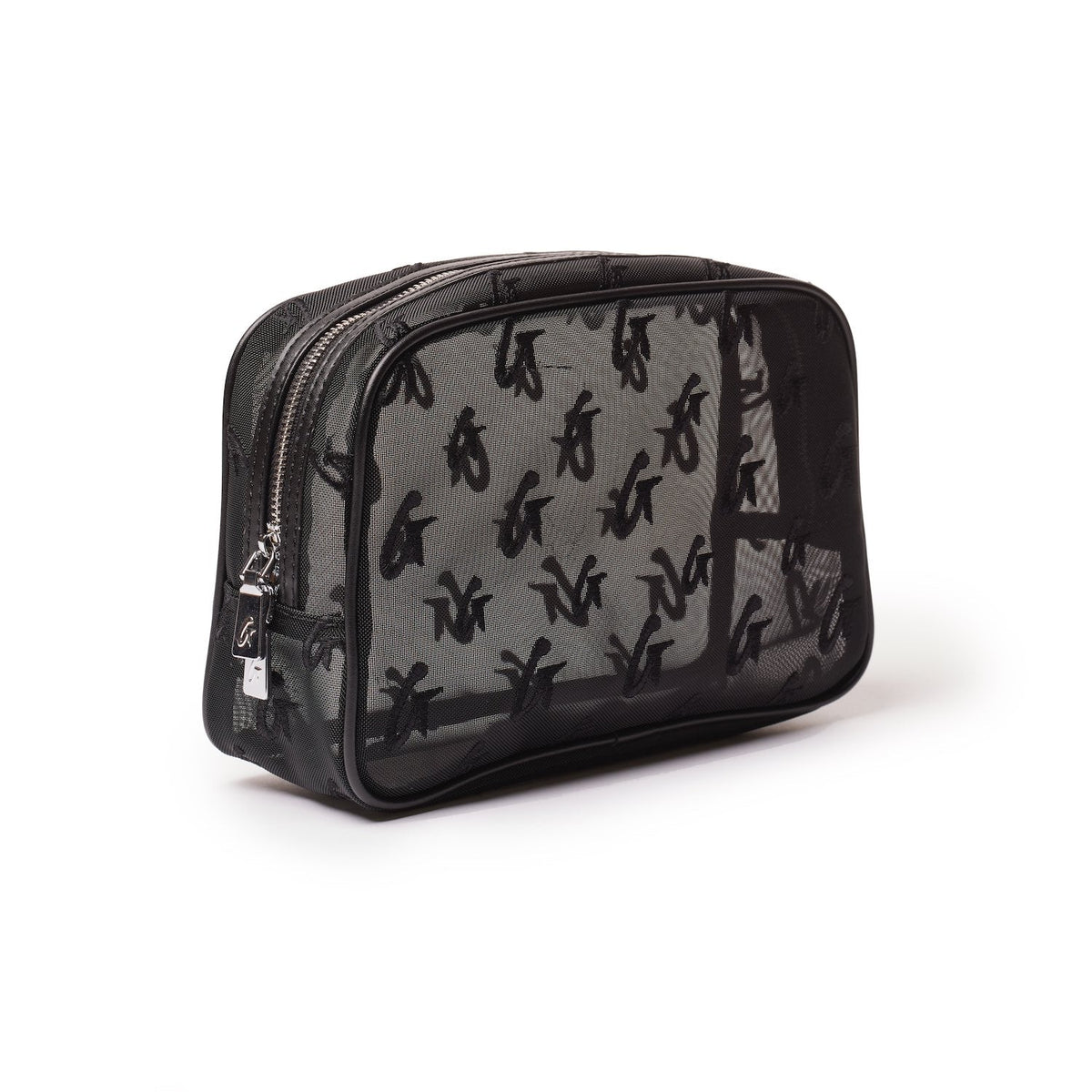 SMALL MESH MONOGRAM TOILETRY BAG - BLACK