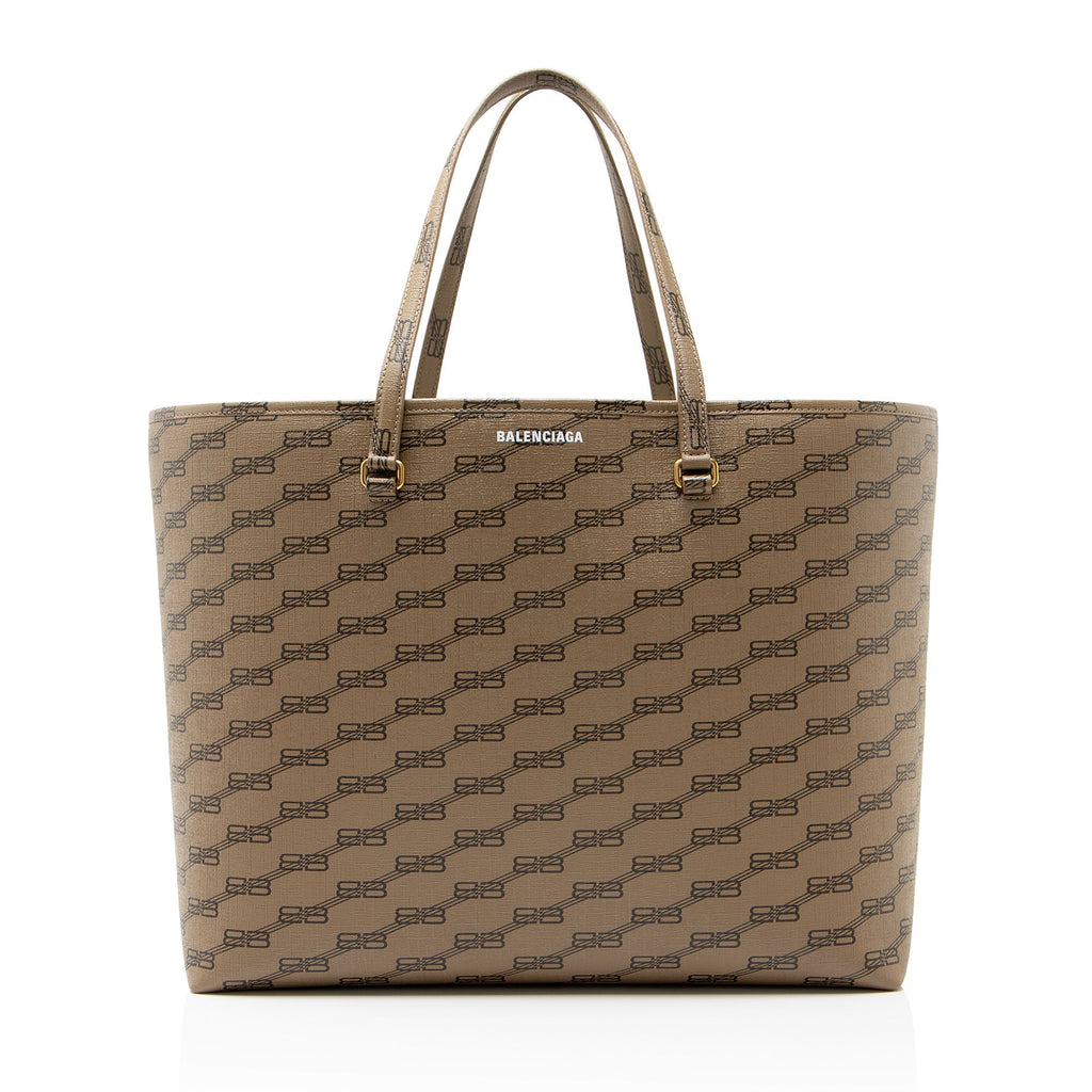 Balenciaga BB Monogram Canvas Signature Large Shopper Tote Bag - Brown