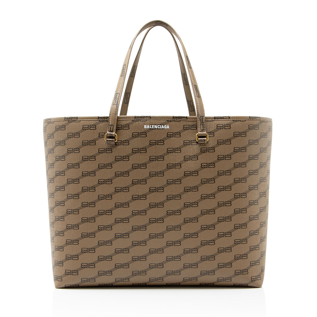Balenciaga BB Monogram Canvas Signature Large Shopper Tote Bag - Brown