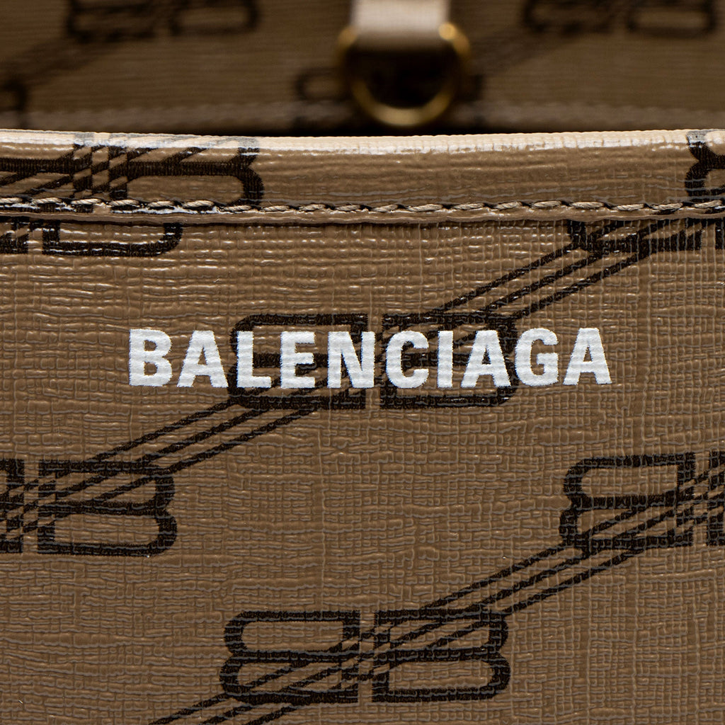 Balenciaga BB Monogram Canvas Signature Large Shopper Tote Bag - Brown