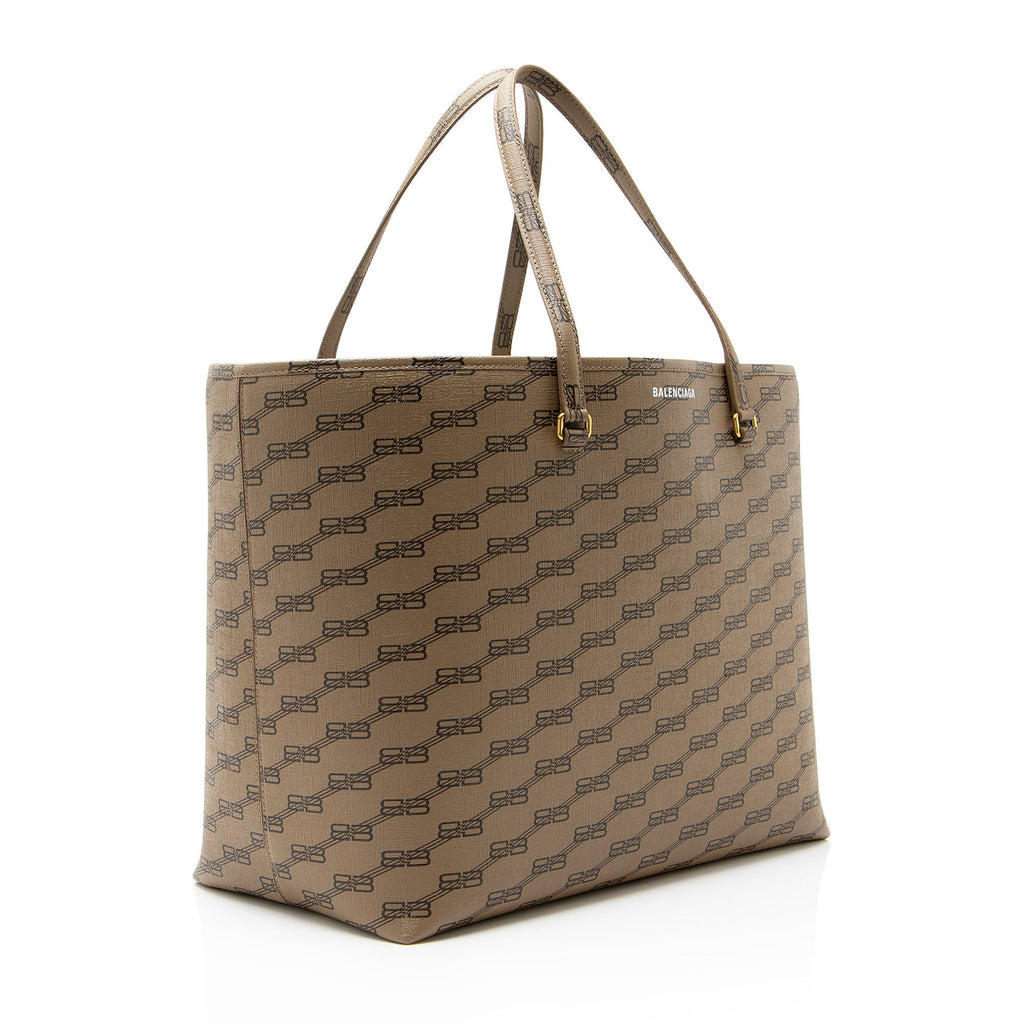 Balenciaga BB Monogram Canvas Signature Large Shopper Tote Bag - Brown
