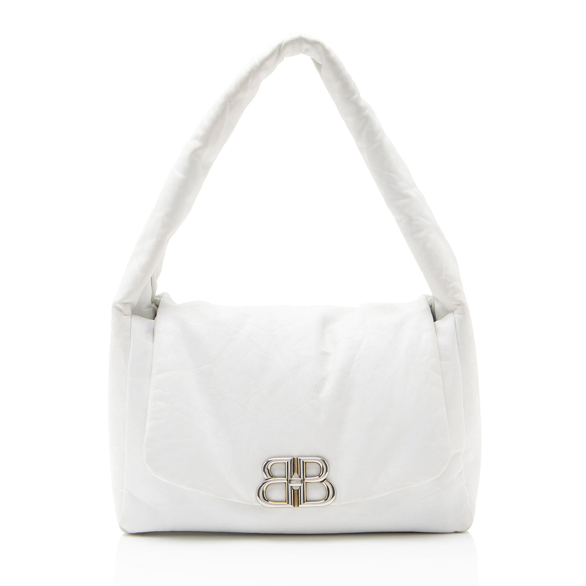Balenciaga Calfskin Monaco Medium Shoulder Bag - White
