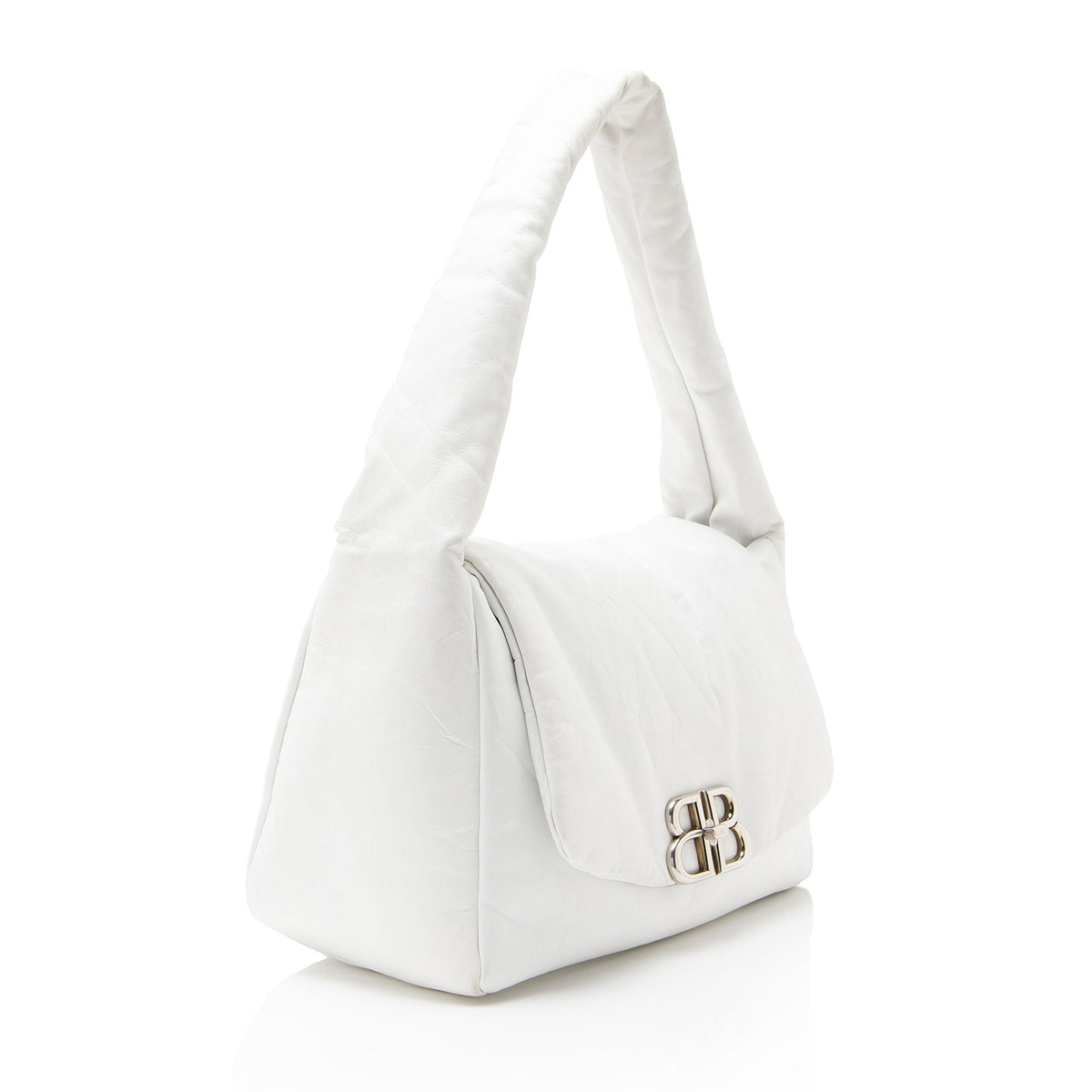 Balenciaga Calfskin Monaco Medium Shoulder Bag - White
