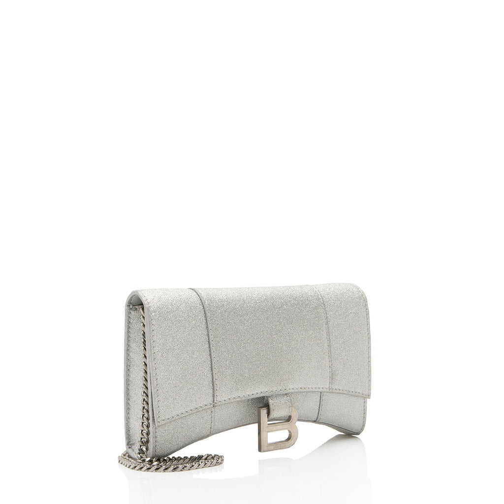 Balenciaga Glitter Hourglass XS Wallet on Chain - Silver