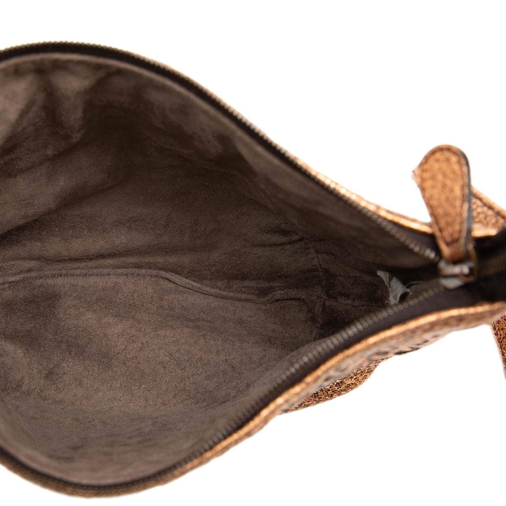 Bottega Veneta Intrecciato Trimmed Metallic Leather Crossbody Bag - Gold