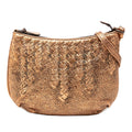 Bottega Veneta Intrecciato Trimmed Metallic Leather Crossbody Bag - Gold