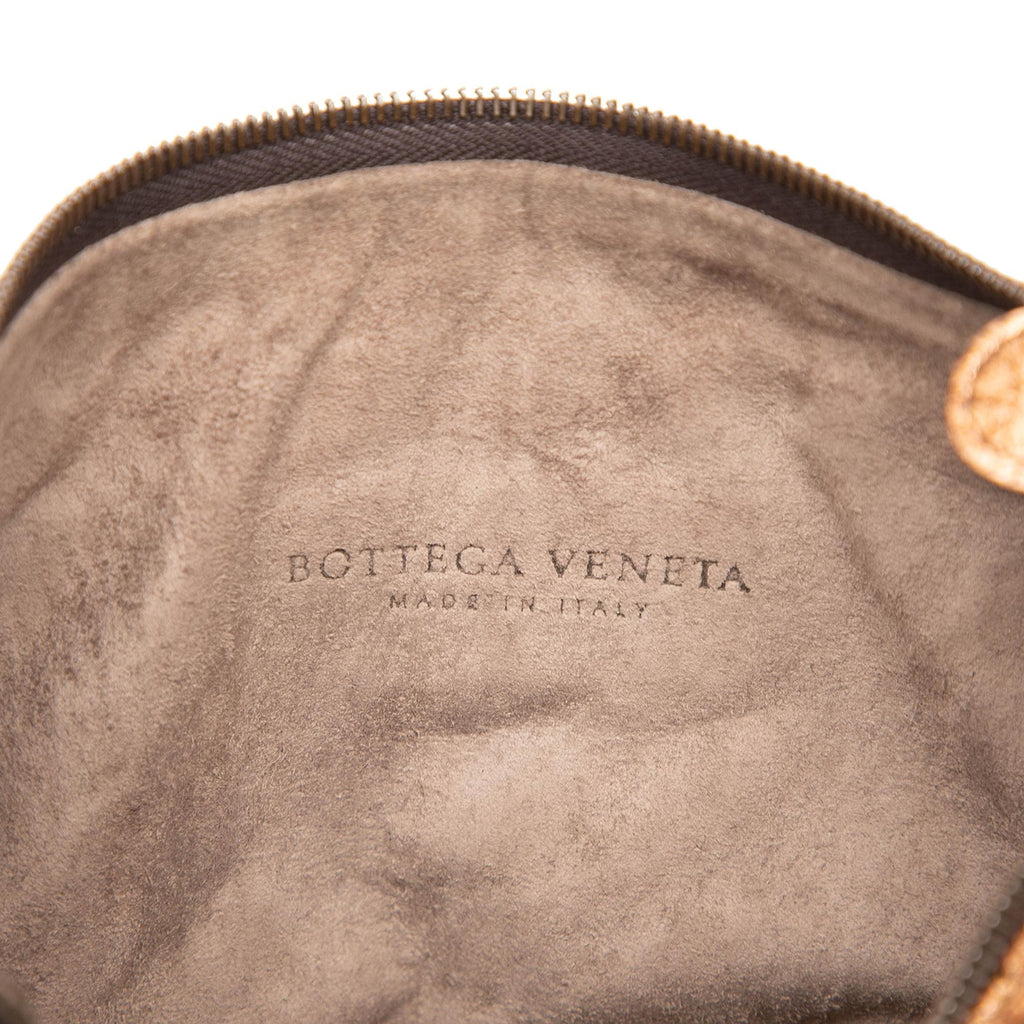 Bottega Veneta Intrecciato Trimmed Metallic Leather Crossbody Bag - Gold