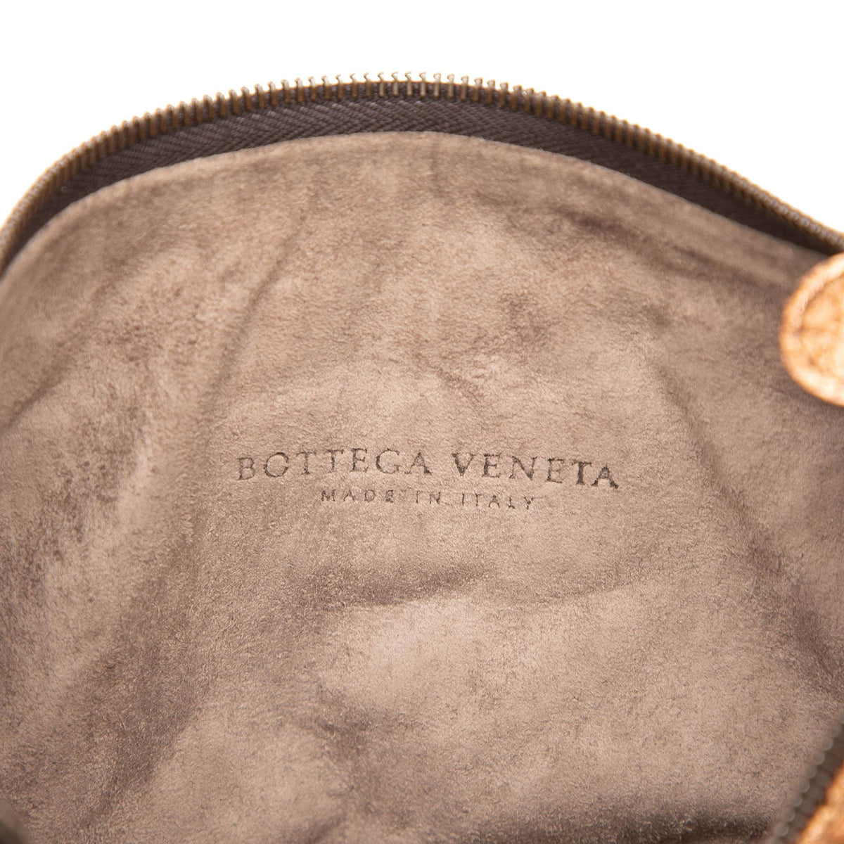 Bottega Veneta Intrecciato Trimmed Metallic Leather Crossbody Bag - Gold