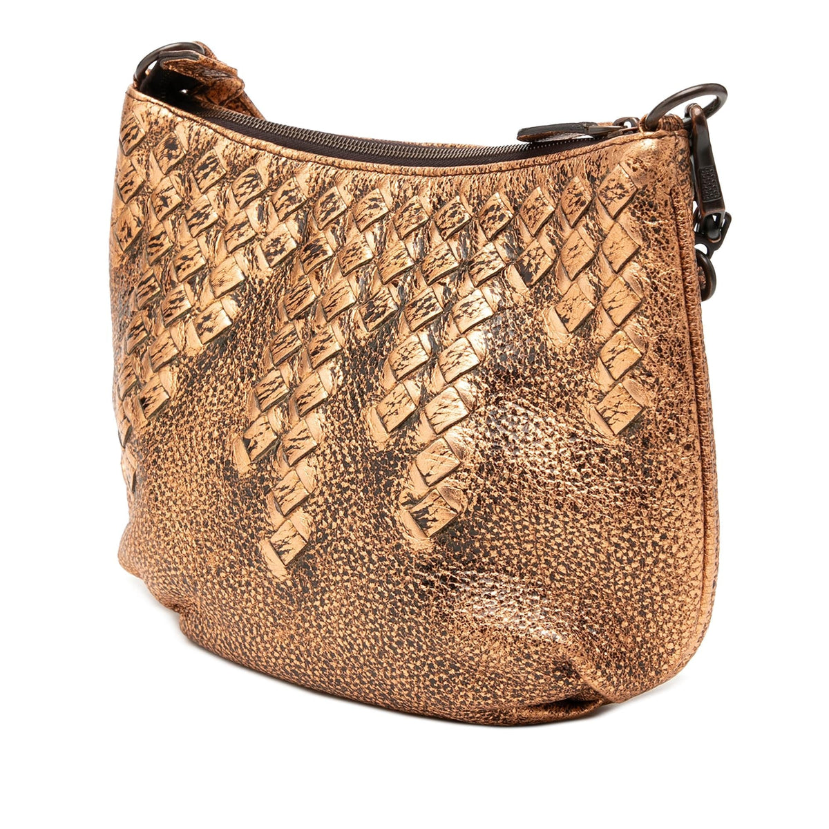 Bottega Veneta Intrecciato Trimmed Metallic Leather Crossbody Bag - Gold