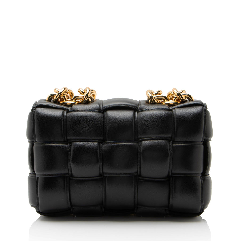 Bottega Veneta Lambskin Cassette Chain Maxi Shoulder Bag - Black