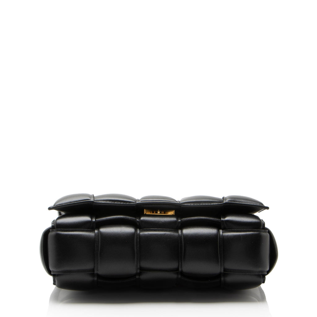 Bottega Veneta Lambskin Cassette Chain Maxi Shoulder Bag - Black