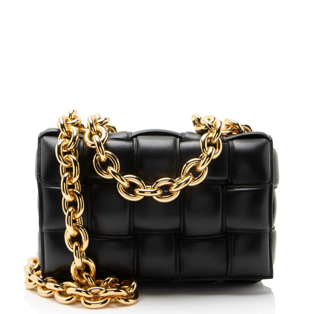 Bottega Veneta Lambskin Cassette Chain Maxi Shoulder Bag - Black