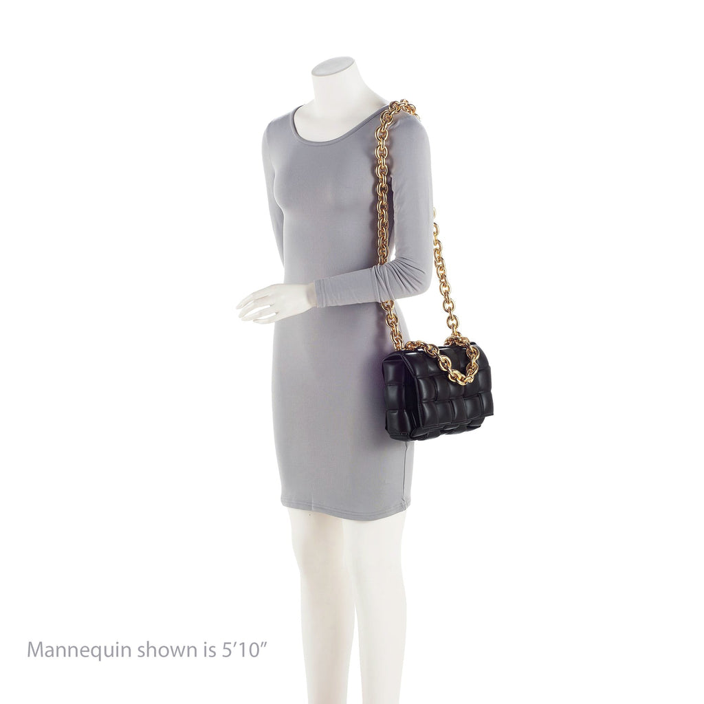 Bottega Veneta Lambskin Cassette Chain Maxi Shoulder Bag - Black