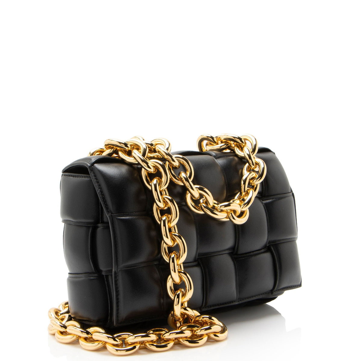 Bottega Veneta Lambskin Cassette Chain Maxi Shoulder Bag - Black