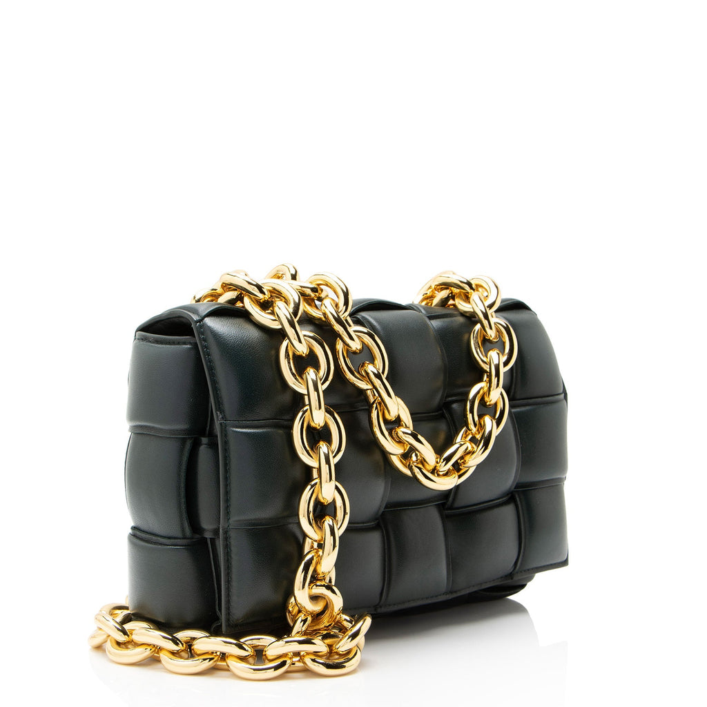 Bottega Veneta Lambskin Cassette Chain Maxi Shoulder Bag - Green