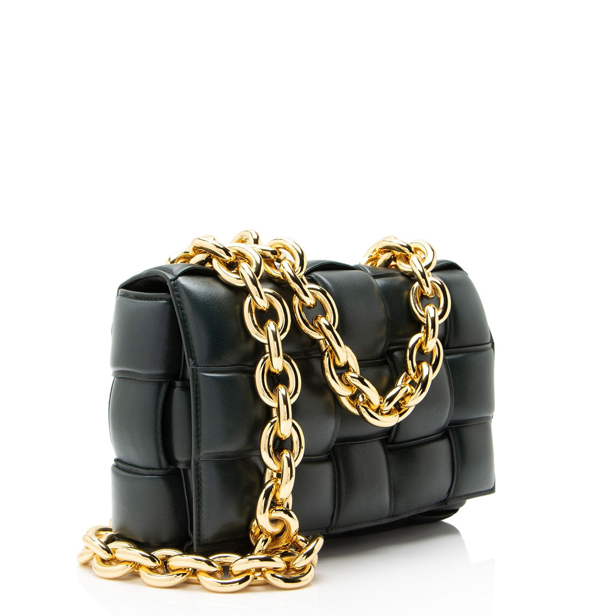 Bottega Veneta Lambskin Cassette Chain Maxi Shoulder Bag - Green