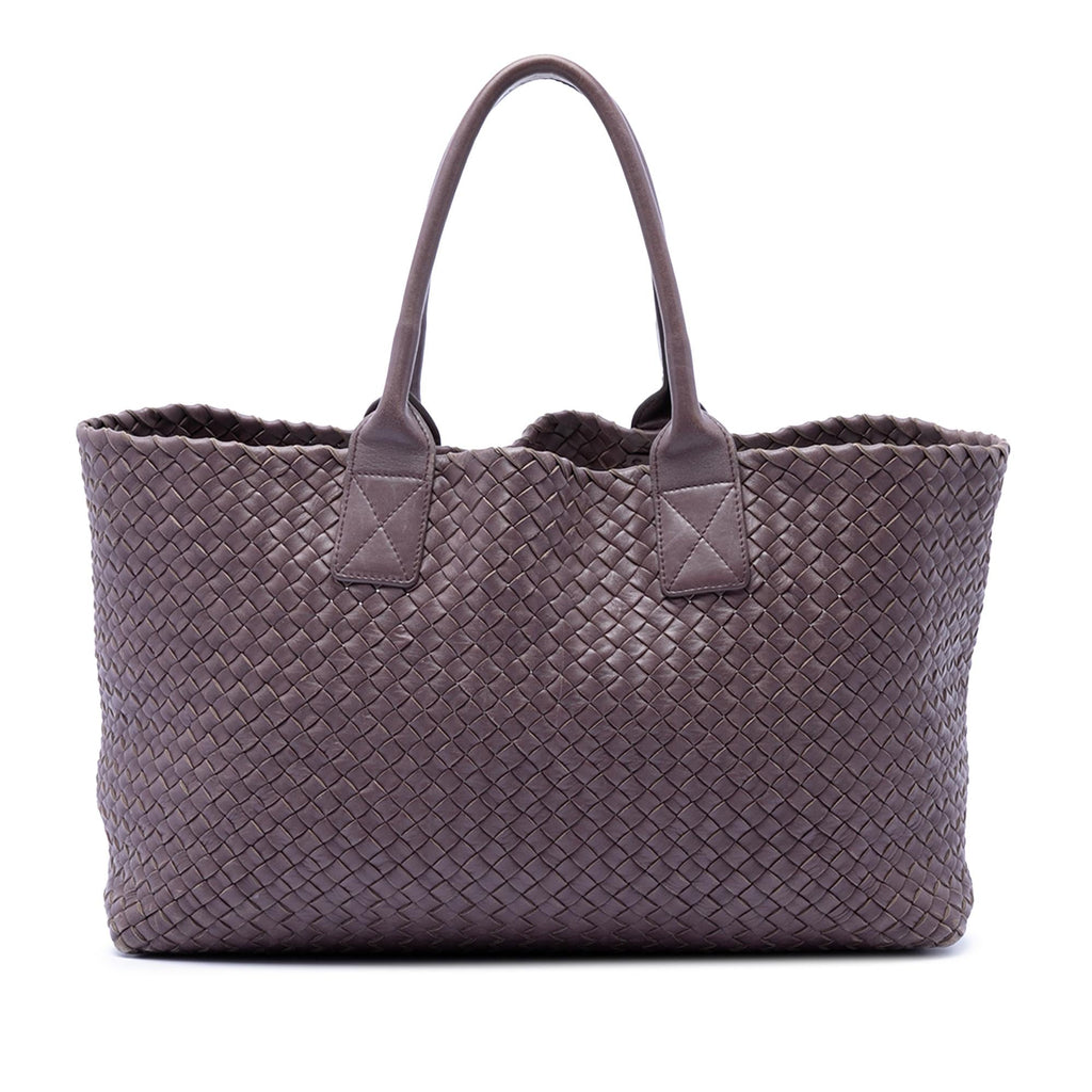 Bottega Veneta Limited Edition Medium Lambskin Intreccio Cabat Tote Bag - Purple