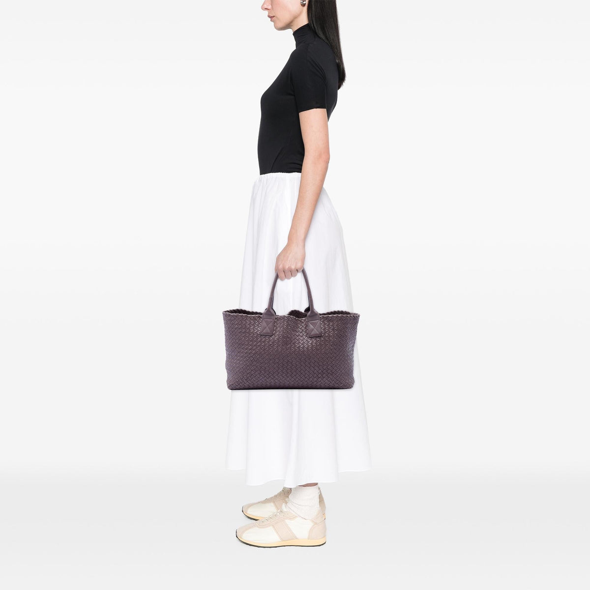 Bottega Veneta Limited Edition Medium Lambskin Intreccio Cabat Tote Bag - Purple