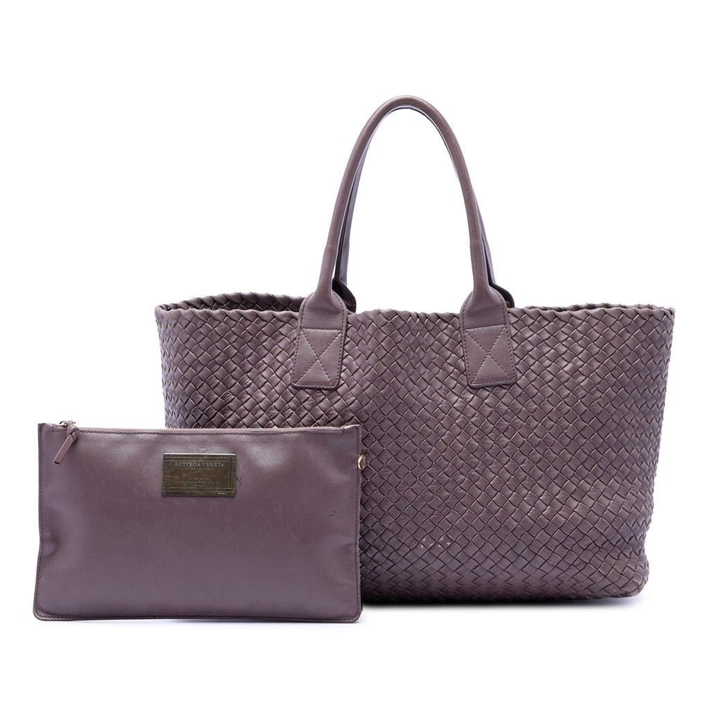 Bottega Veneta Limited Edition Medium Lambskin Intreccio Cabat Tote Bag - Purple