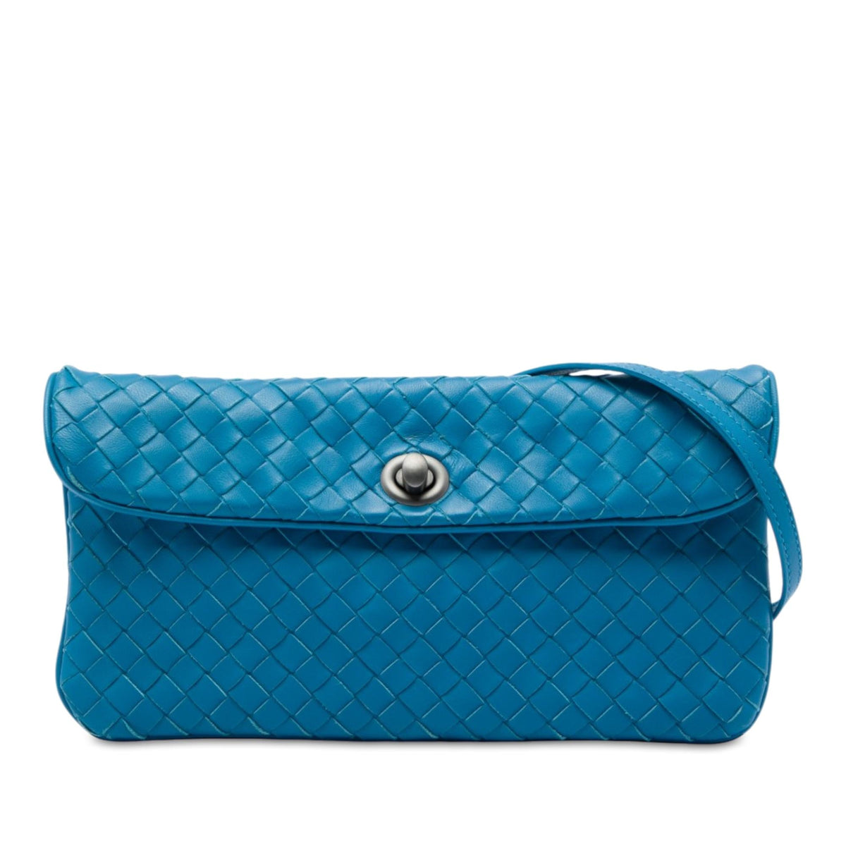 Bottega Veneta Mini Nappa Intrecciato Turn Lock Crossbody Bag - Blue