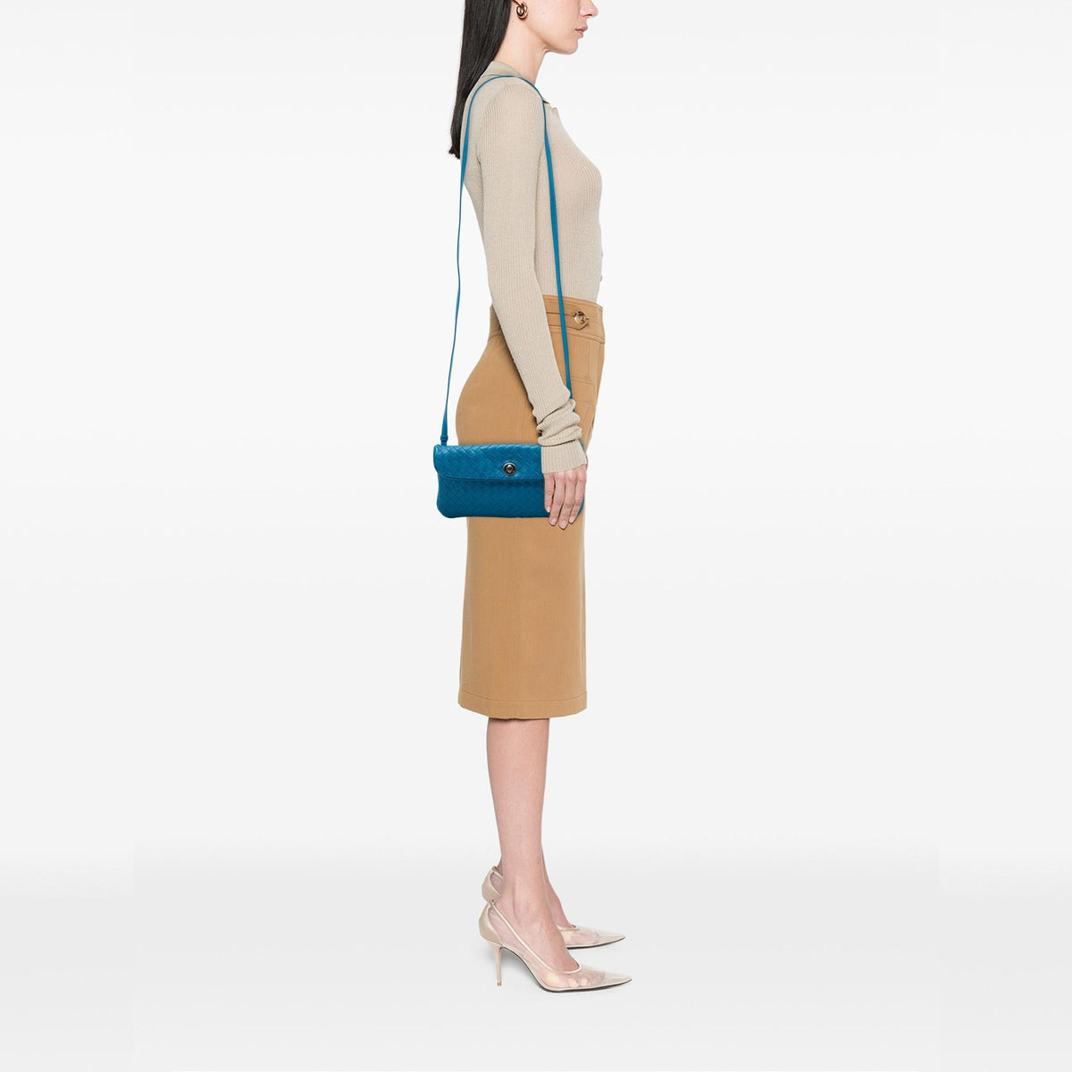Bottega Veneta Mini Nappa Intrecciato Turn Lock Crossbody Bag - Blue
