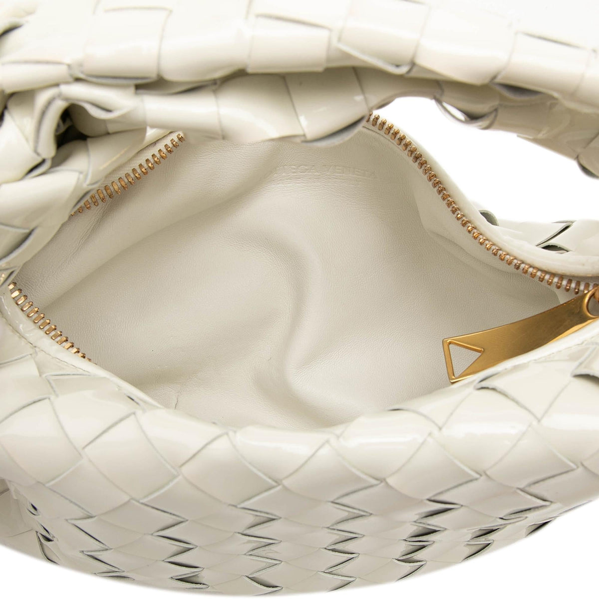 Bottega Veneta Mini Patent Intrecciato Jodie Hobo Bag - White