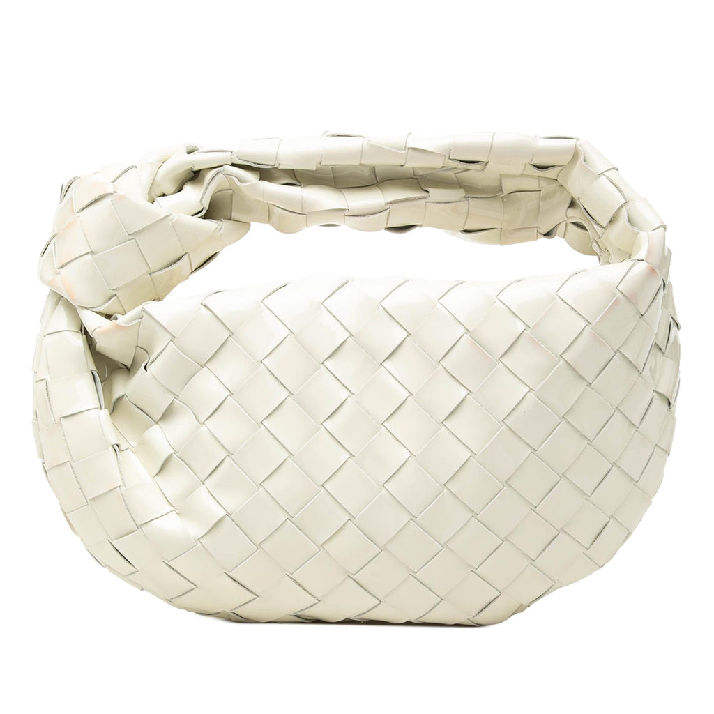Bottega Veneta Mini Patent Intrecciato Jodie Hobo Bag - White