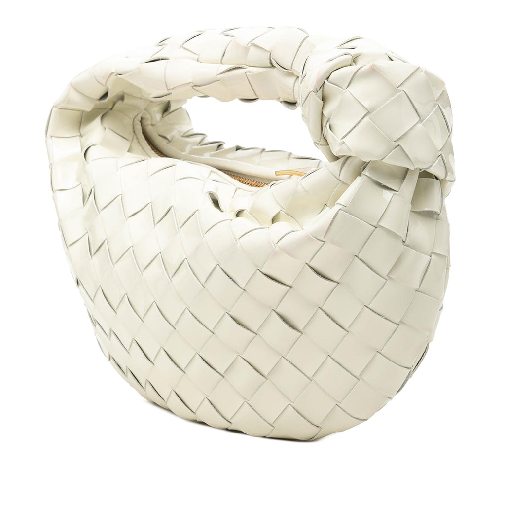 Bottega Veneta Mini Patent Intrecciato Jodie Hobo Bag - White