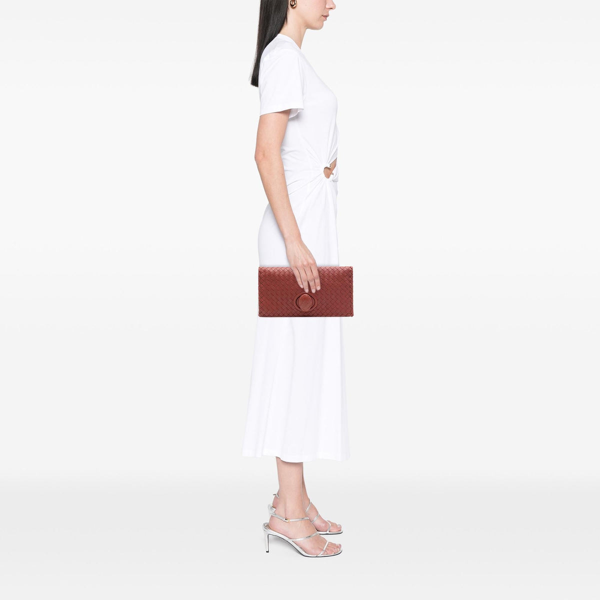 Bottega Veneta Nappa Intrecciato Turn Lock Clutch - Red