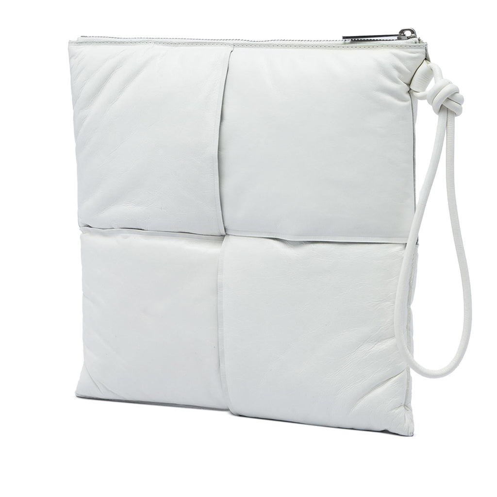 Bottega Veneta Nappa Maxi Intrecciato Padded Square Wristlet Pouch Clutch - White