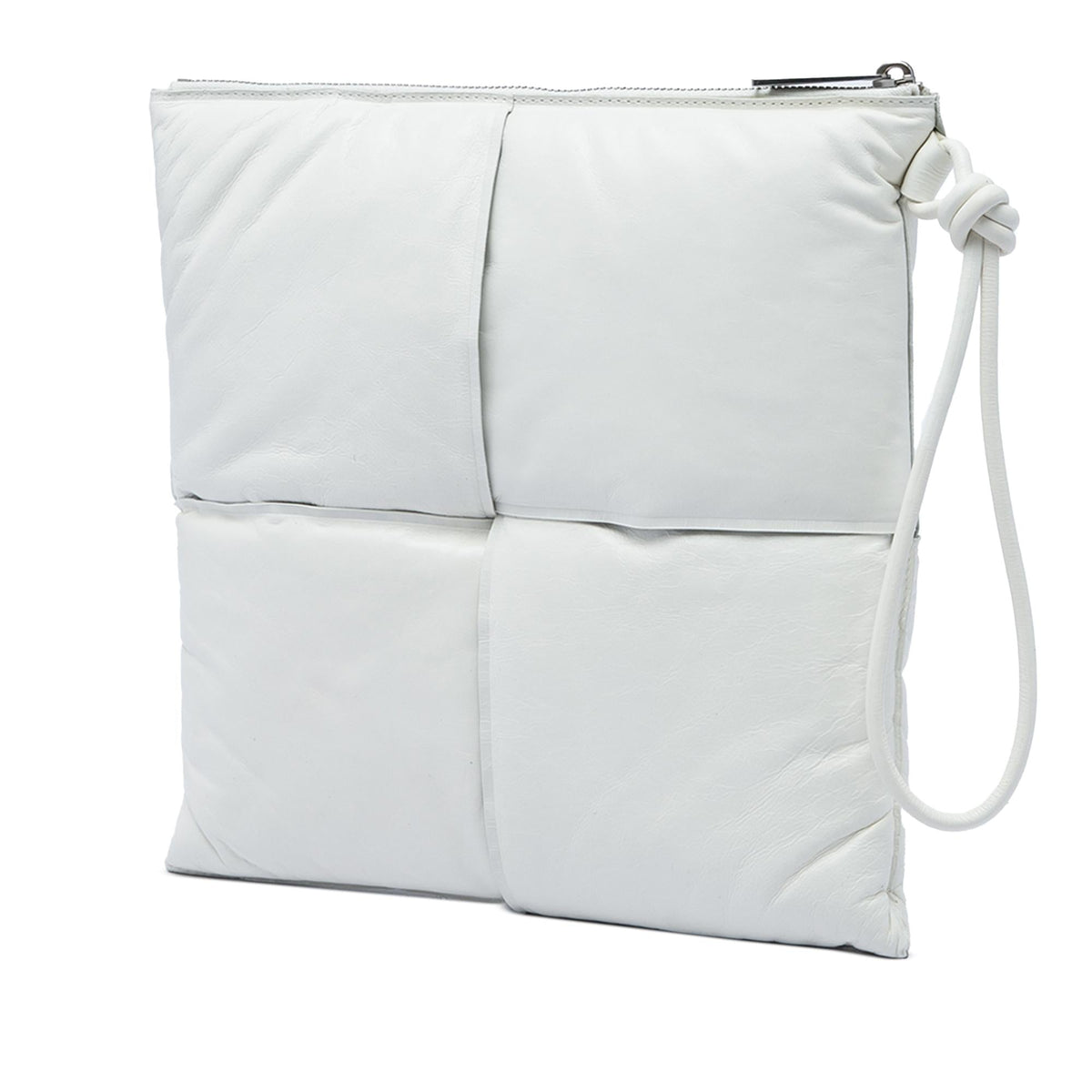 Bottega Veneta Nappa Maxi Intrecciato Padded Square Wristlet Pouch Clutch - White