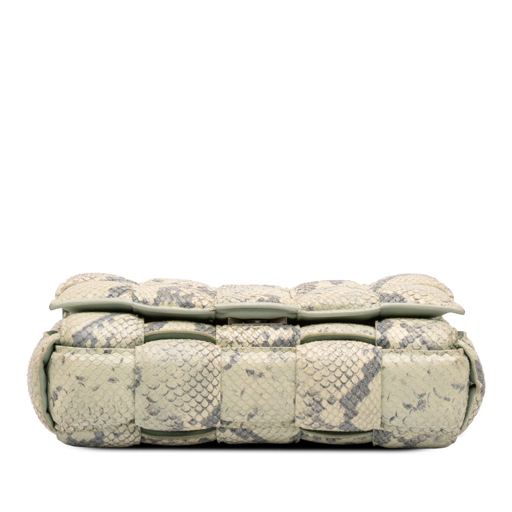 Bottega Veneta Python Embossed Goatskin Intrecciato Padded Cassette Crossbody Bag - Green