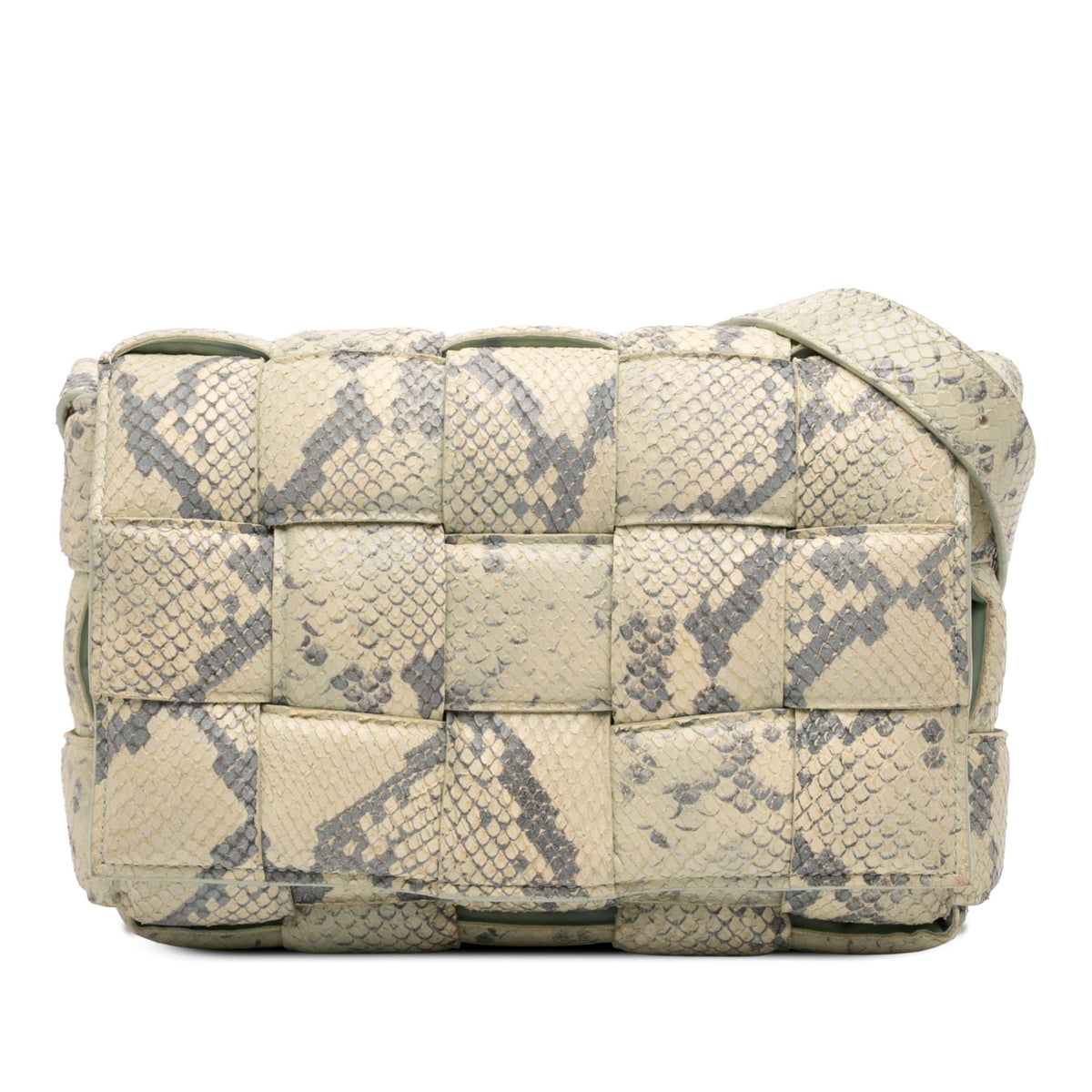 Bottega Veneta Python Embossed Goatskin Intrecciato Padded Cassette Crossbody Bag - Green