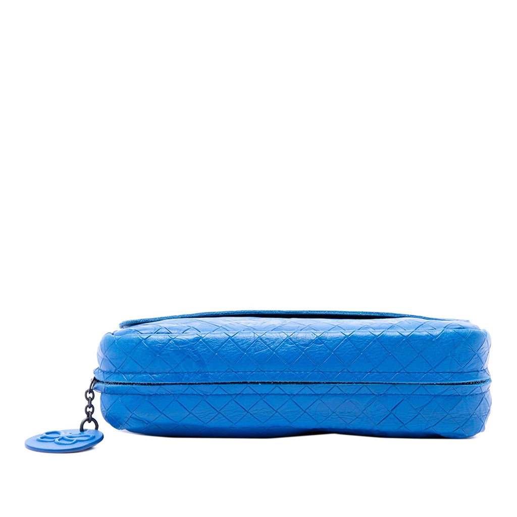 Bottega Veneta Small Calfskin Intrecciomirage Embossed Butterfly Chain Crossbody Bag - Blue