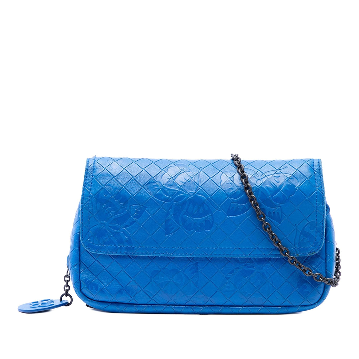 Bottega Veneta Small Calfskin Intrecciomirage Embossed Butterfly Chain Crossbody Bag - Blue