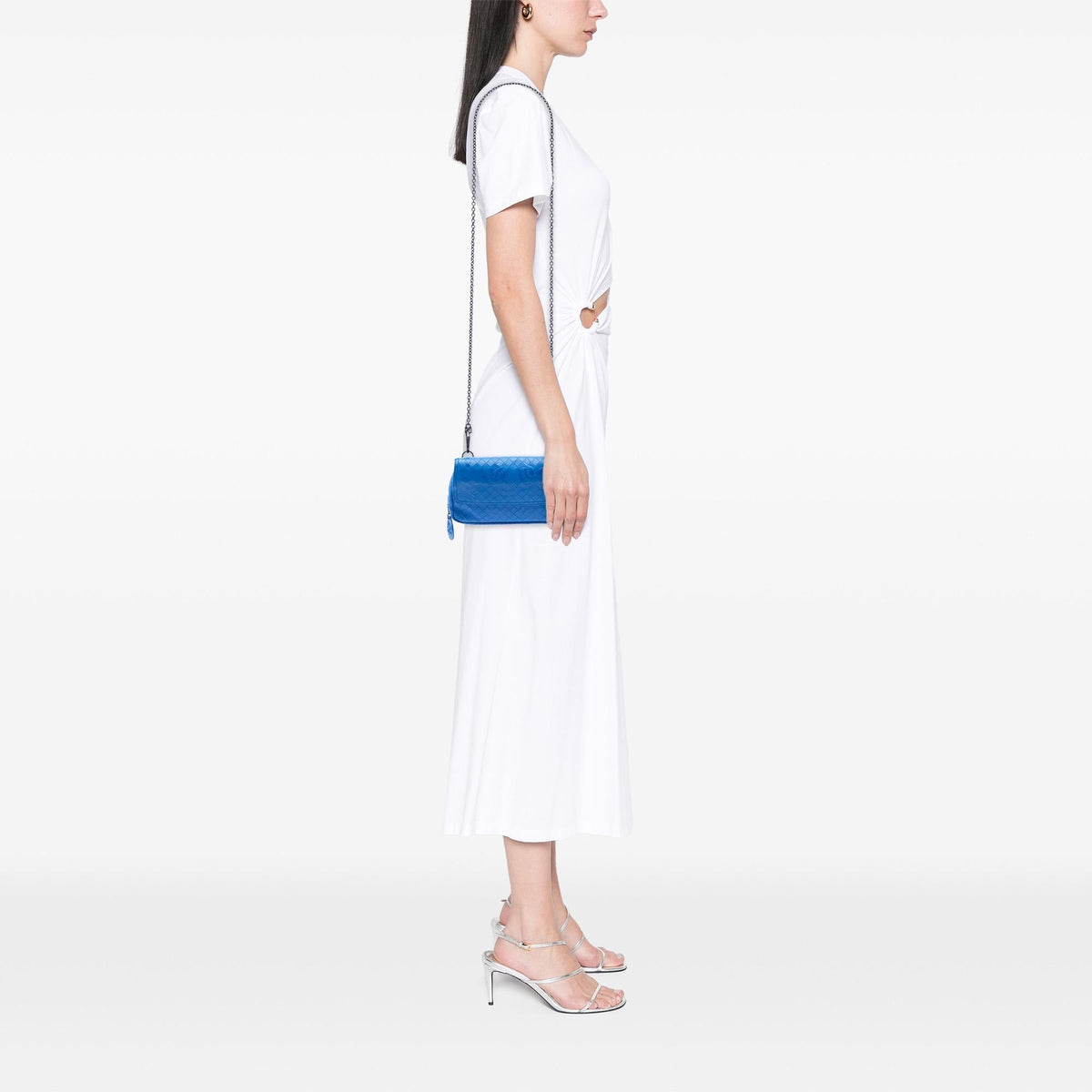 Bottega Veneta Small Calfskin Intrecciomirage Embossed Butterfly Chain Crossbody Bag - Blue