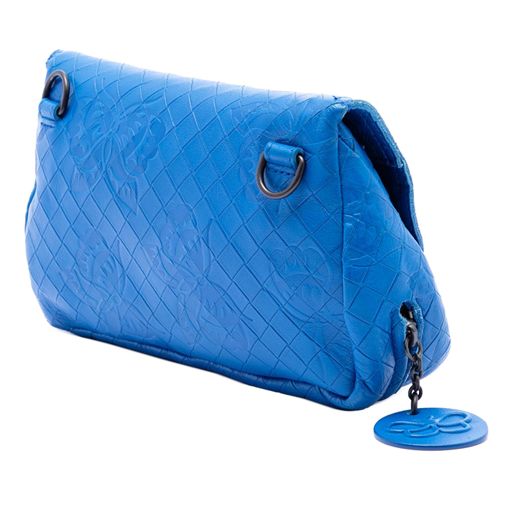 Bottega Veneta Small Calfskin Intrecciomirage Embossed Butterfly Chain Crossbody Bag - Blue