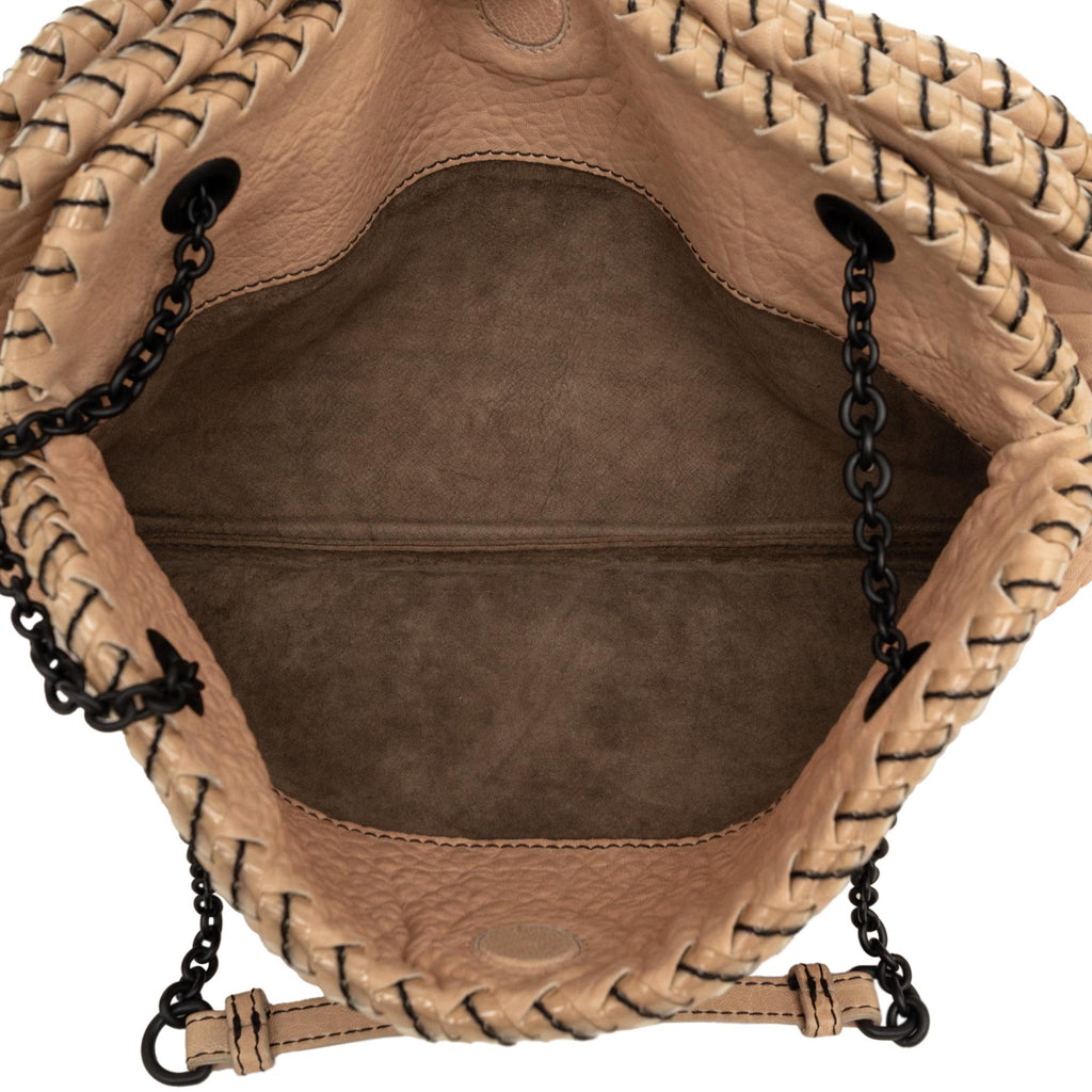 Bottega Veneta Textured Leather Whipstitch Duo Shoulder Bag - Beige