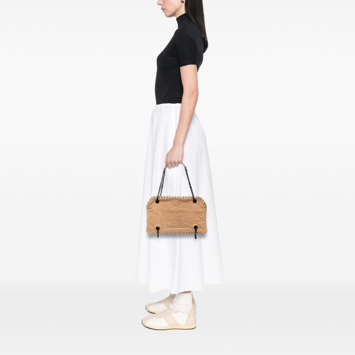 Bottega Veneta Textured Leather Whipstitch Duo Shoulder Bag - Beige