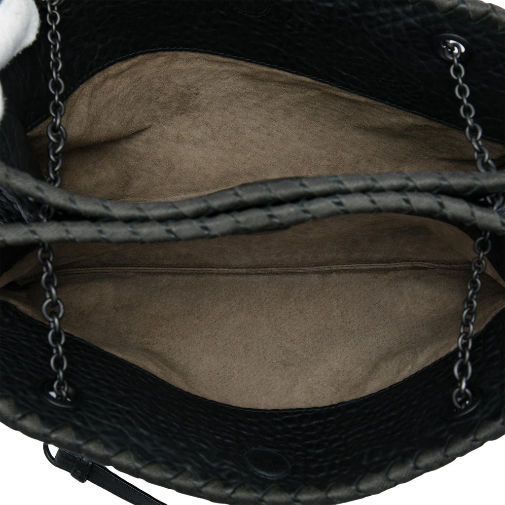 Bottega Veneta Textured Leather Whipstitch Duo Shoulder Bag - Black