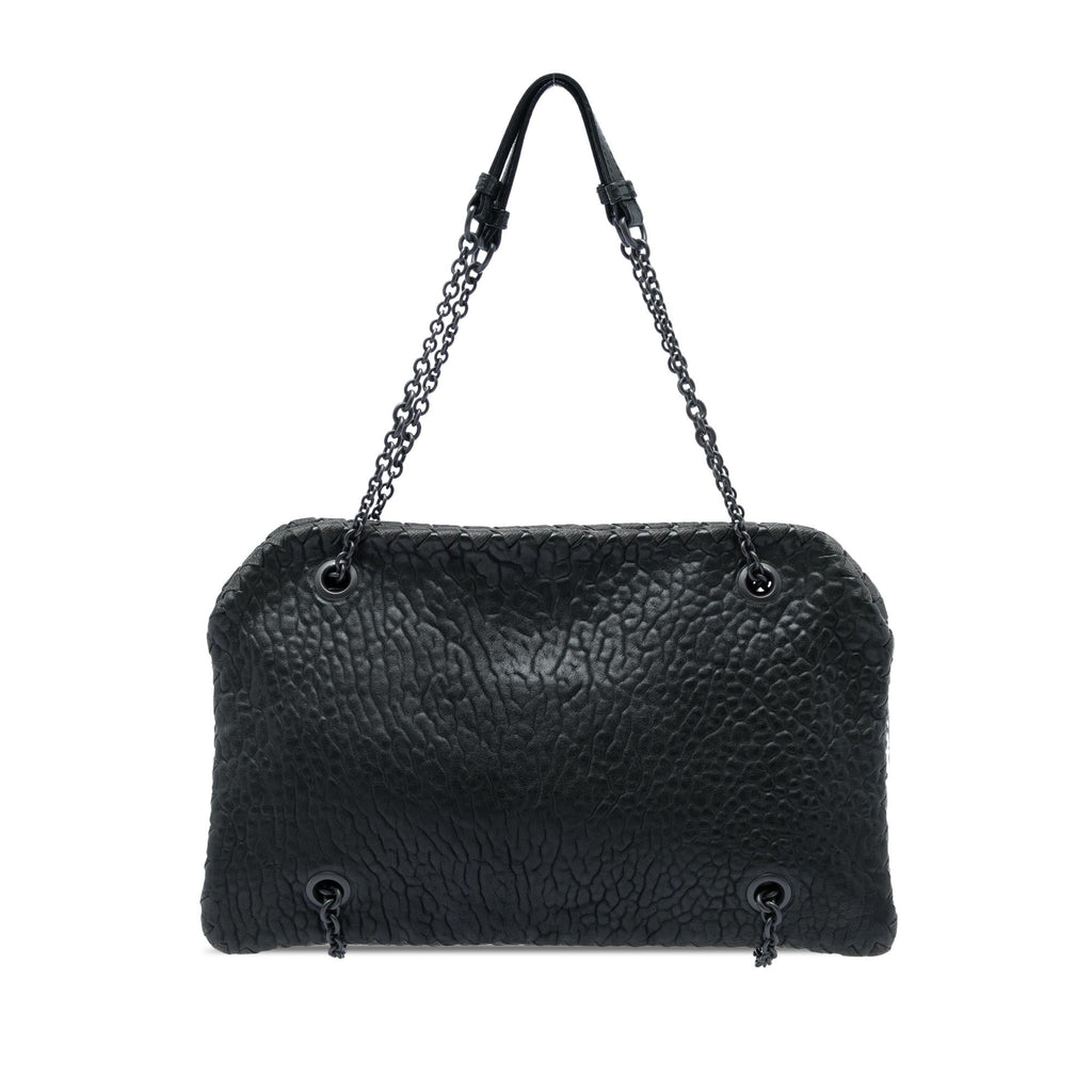 Bottega Veneta Textured Leather Whipstitch Duo Shoulder Bag - Black